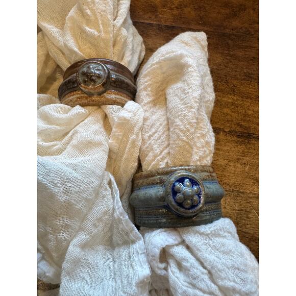 Handmade Napkin Ring Set of 4 Stone wear Pottery Rustic Home Table settings - Picture 5 of 8